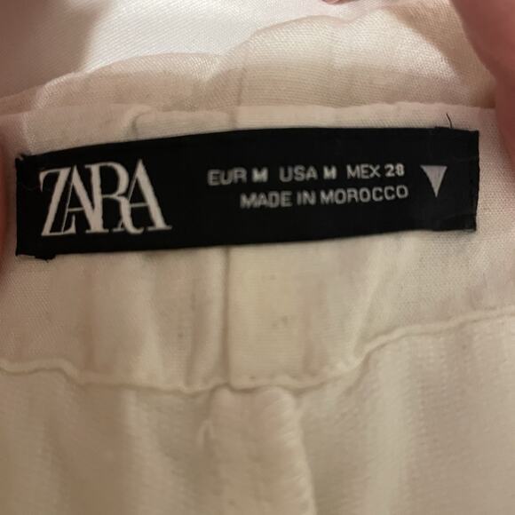 ZARA Linen Blend Cream Ruffle Shorts, Womens M, Lagenlook Coastal Boho Preppy - Picture 7 of 7